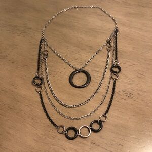 Jewelry - Multi-Layered Black and Silver Sweater Necklace With Circle Pendants